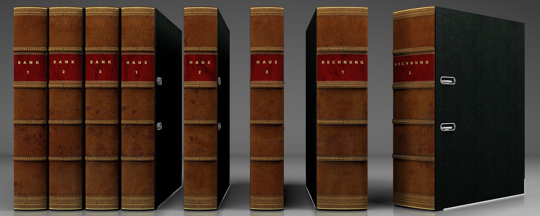 Leder Buchrücken Stehsammler Stehordner mit Prägung